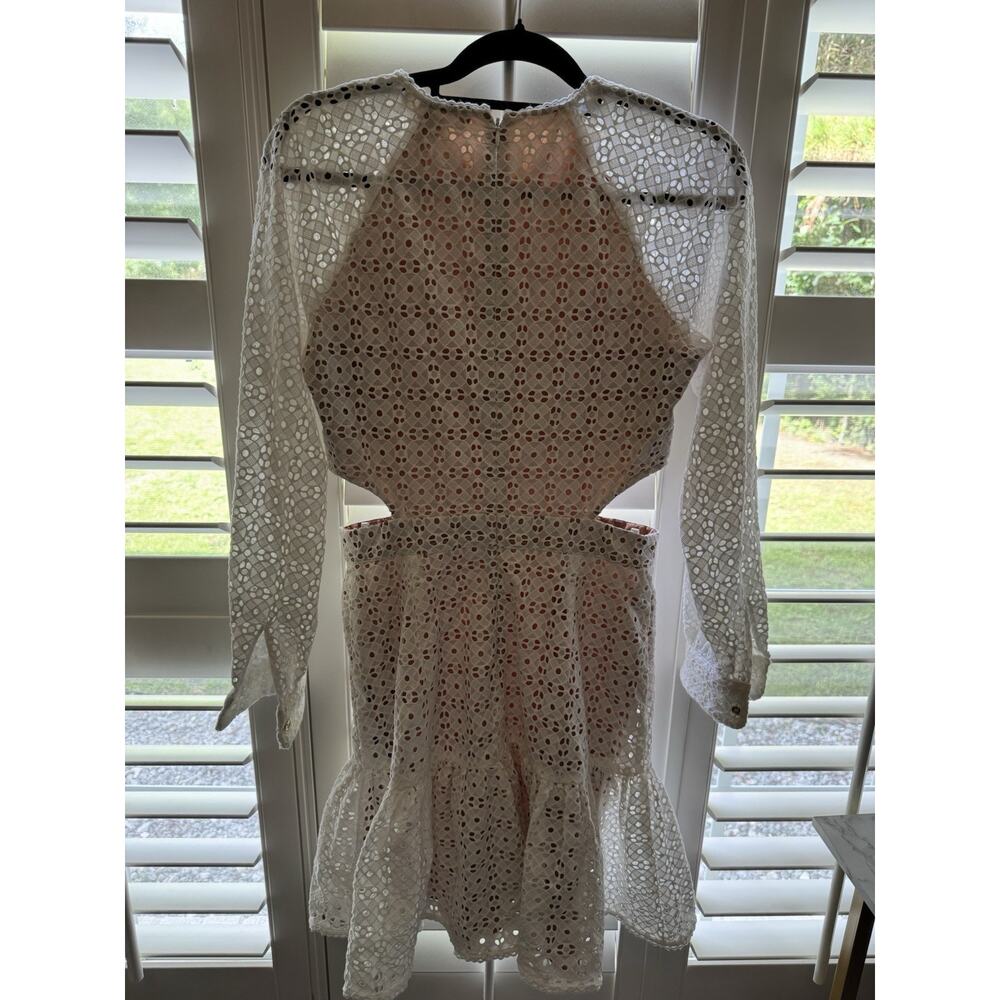 🔴Michael Michael Kors Women's Geo Eyelet Cutout Ruffled Dress White, US 4 - Picture 8 of 8